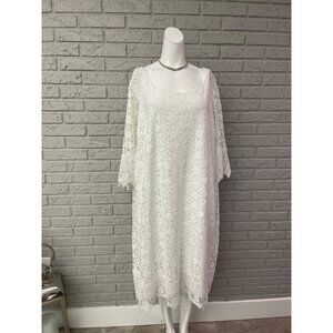 Catherines Petite Women White 3/4 Sleeve Lace / Crochet Dress Size 3XP NWT
